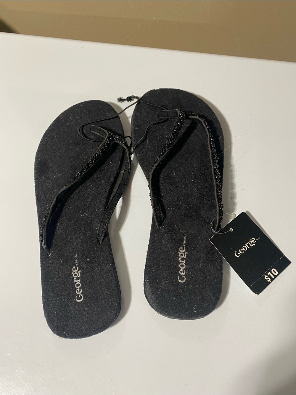 George Black Beaded Women's Flip Flop Sandals